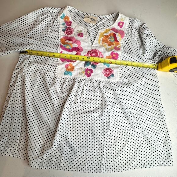 Savannah Jane Babydoll Floral Embroidered Dot Blouse Sz 1X - Picture 9 of 14